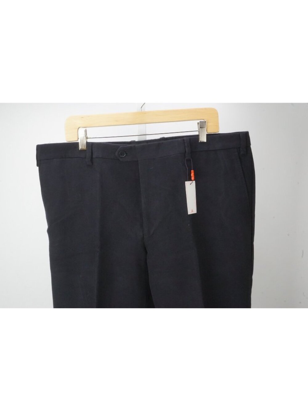 Isaia Solid Navy Blue Microfiber 100% Cotton Mens Casual Pants 56 EU BRAND NEW